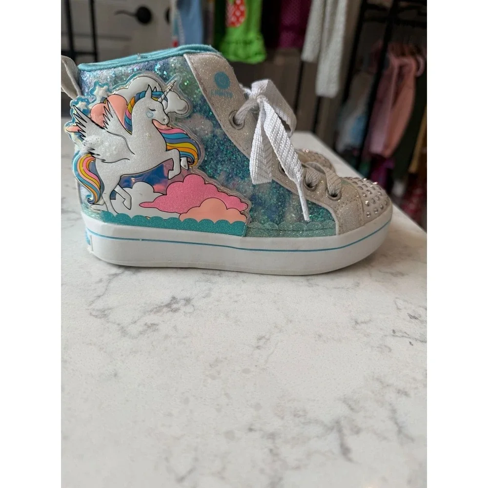 Skechers Twinkle Toes Unicorn Light Up High Top Sneakers Blue Silver 314399L 12